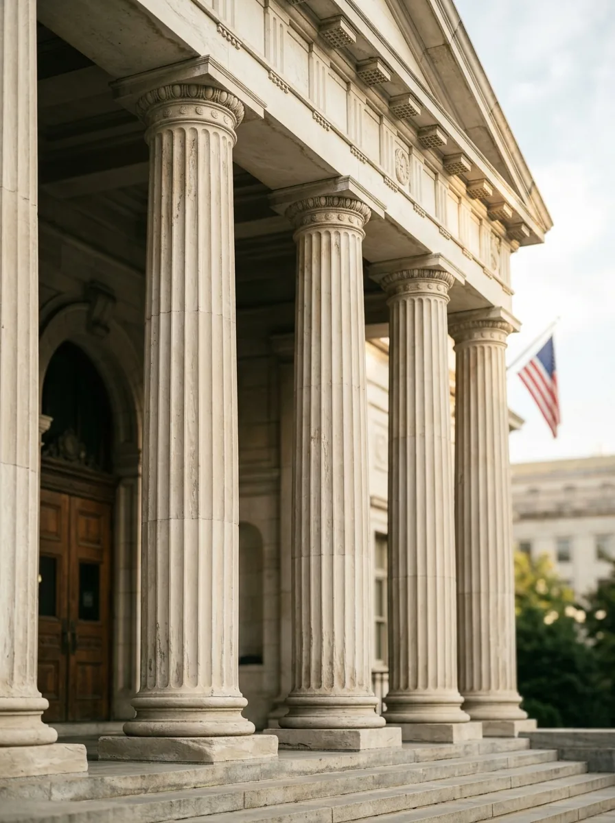 Classical columns representing integrity and accountability